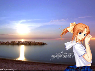 Sunset beach girl anime blueeyes - sunset free wallpaper