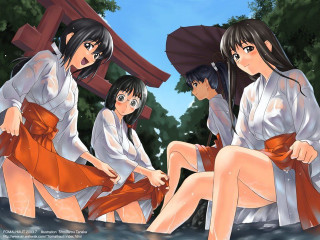 Group women tree building red - a red umbrella free wallpaper