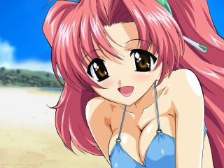 Pink haired girl beach bikini - the wind free wallpaper