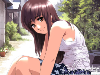 Girl house sitting nature anime - the ground in front free wallpaper
