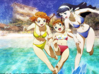 Three women bikinis water city - three woman free wallpaper