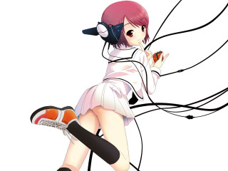 Girl headphones white dress butterfly - headphone free wallpaper