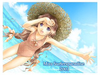 Cartoon girl swimsuit floating water - her arm free wallpaper