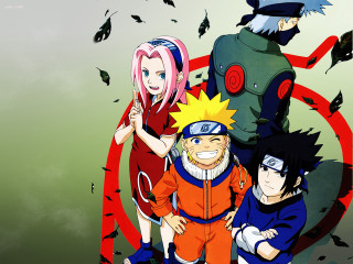 Anime group birds green background - front free wallpaper