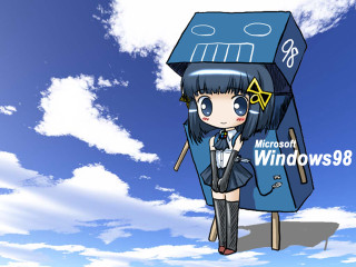 Cartoon android blue box clouds - in the air free wallpaper