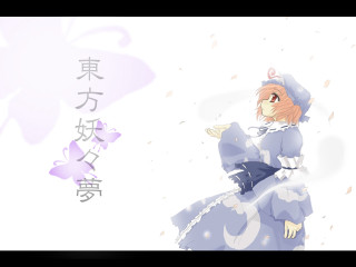 Woman blue dress butterfly purple - japanese character free wallpaper