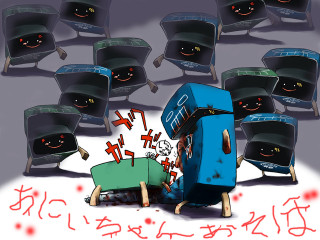 Man chair tvs red crosses - gapmoe yandere grimdark free wallpaper