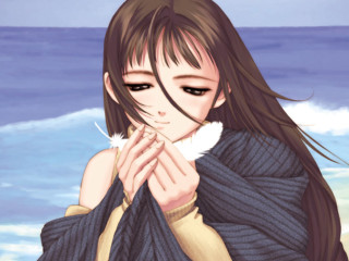 Woman longhair scarf ocean portrait - long hair and a scarf free wallpaper