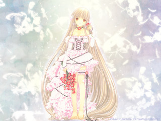 Anime girl longhair flower bird - a stool free wallpaper