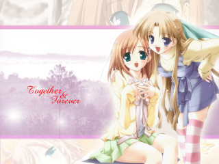 Anime girls hugging pink background 7 - a pink border free wallpaper
