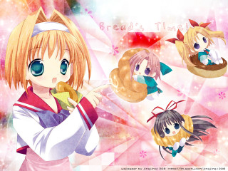 Girl cat ears holding food - her face free wallpaper