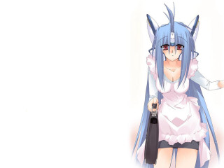Blue haired woman robot umbrella - a white dress holding free wallpaper