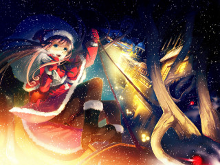 Girl santa bench bird city - her hand and a building in the background free wallpaper