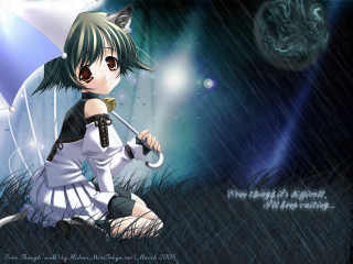Anime girl rain umbrella cat - a cat ear free wallpaper