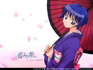 Blue hair umbrella kimono sakura - blue hair holding free wallpaper