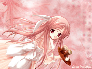 Pink haired girl coffee hat - net art free wallpaper for desktop