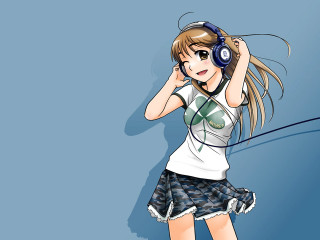 Girl headphones white shirt blue - her shirt free wallpaper