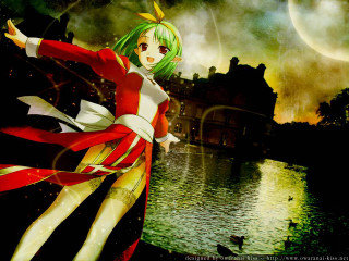 Anime girl lake fullmoon greenhair - outfit free wallpaper