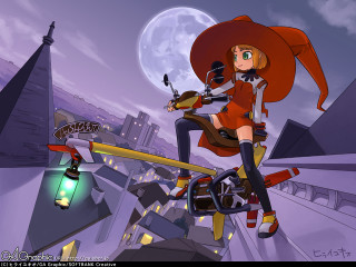 Cartoon girl bike city night - concept art free wallpaper