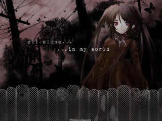 Girl longhair browndress fence anime - a brown dress free wallpaper