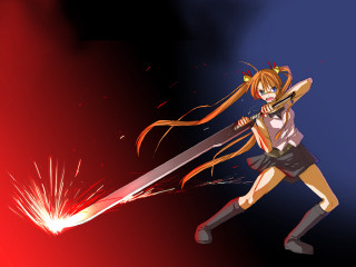 Anime sword woman fire blood - autodestructive art free wallpaper