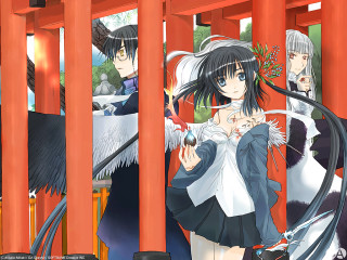 Anime couple red torii bird - visual free wallpaper