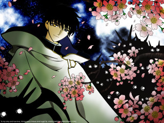 Kimono man tree pink moon - full free wallpaper