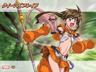 Woman sword monkey green background - her back free wallpaper