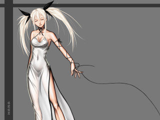 Woman white dress black horns - feng zhu free wallpaper