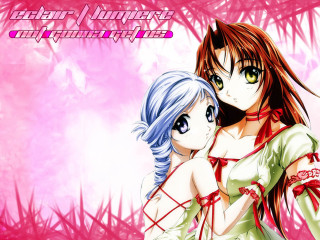 Anime girls hugging pink background 4 - happy free wallpaper