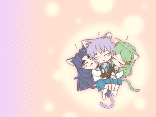 Kawaii anime sisters hug pink - amano free wallpaper