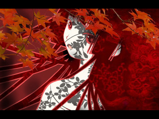 Woman red leaves autumn anime - gothic free wallpaper