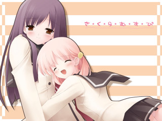 Anime girls hug striped background - striped free wallpaper
