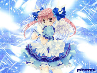 Anime girl blue dress angel - her head free wallpaper