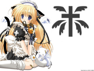 Anime girl blonde hair cat - her chest free wallpaper