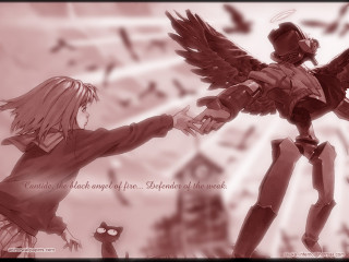 Girl robot bird city angel - its back free wallpaper