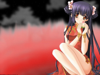 Girl long hair sitting chinese - her hand free wallpaper