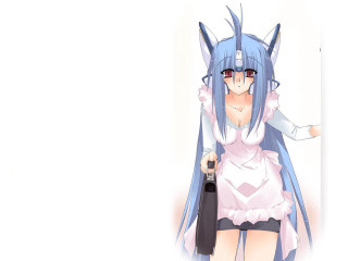 Blue hair woman robot umbrella - a white dress holding free wallpaper