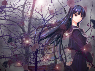 Blue hair bamboo forest moon - overhead in the sky free wallpaper