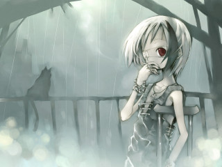 Girl red eyes rainy anime - red eye free wallpaper