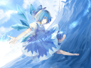 Girl blue dress floating water - a blue hat free wallpaper