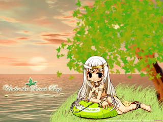 Girl greenpillow grass sunset bush - a sunset in the background free wallpaper