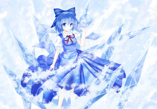 Girl blue dress bow wings - a snow background free wallpaper