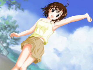 Girl yellow shirt flying outstretched - her leg free wallpaper for desktop