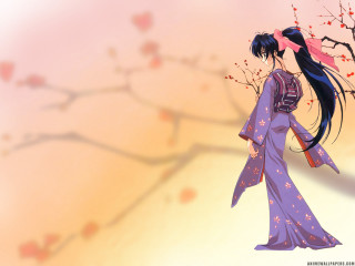 Woman purple dress tree red - pink free wallpaper for desktop