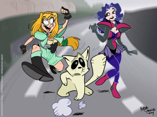 Cartoon two women cat road - a cartoon free wallpaper