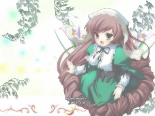 Girl green dress flowery branch - flowery free wallpaper