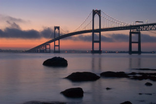 Bridge water sunset dawn clouds - some water free wallpaper
