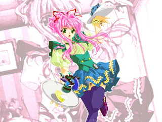 Pink haired girl rococo portrait - a pink background behind her free wallpaper