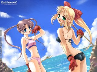 Anime girls beach bikini boat - a boat in the background free wallpaper